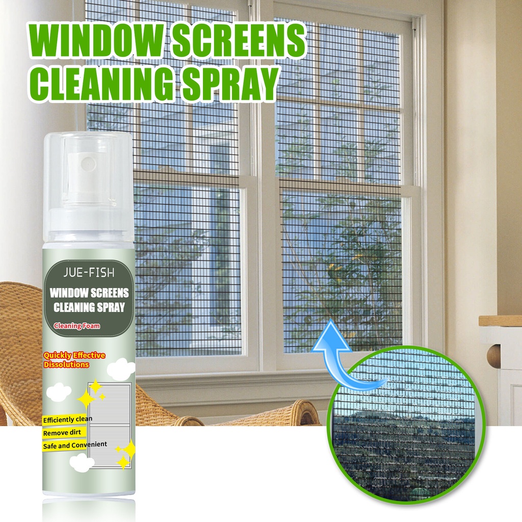 Jue-Fish Window Cleaning Spray, Window Screen Cleaning Strong Decontamination Oil Stain Clean Bright Foam Spray