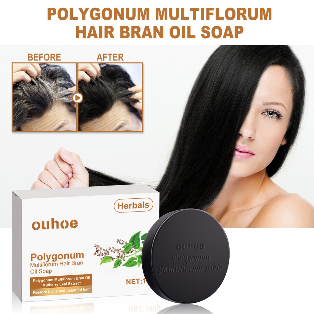 OUHOE Polygonum Multiflorum Shampooing Soap, Hair Cleansing Natural Dense Moisturizing Black Hair Soap